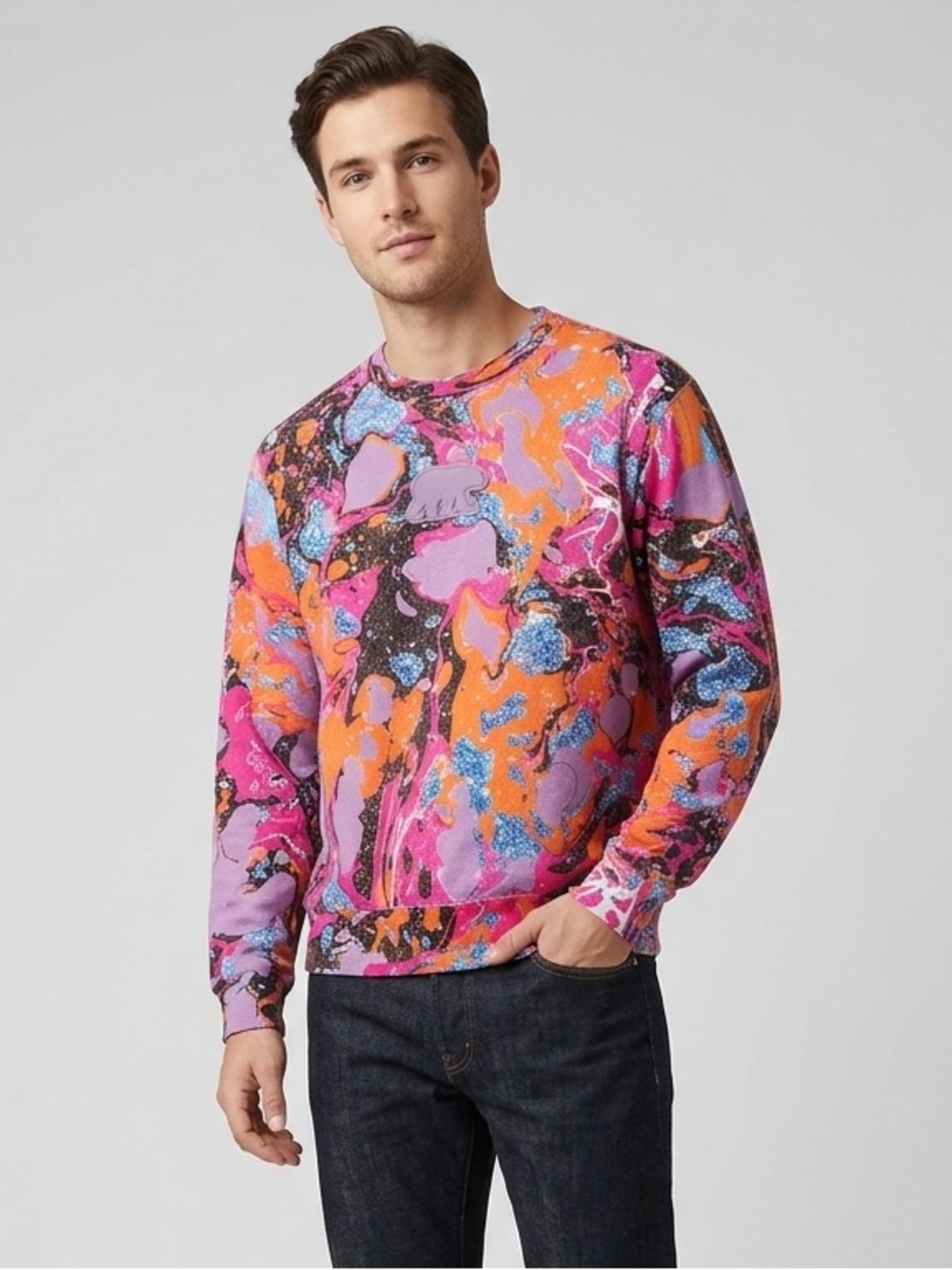 Teddy Fresh x MyFawnwy Marble Print Fleece Sweatshirt Small